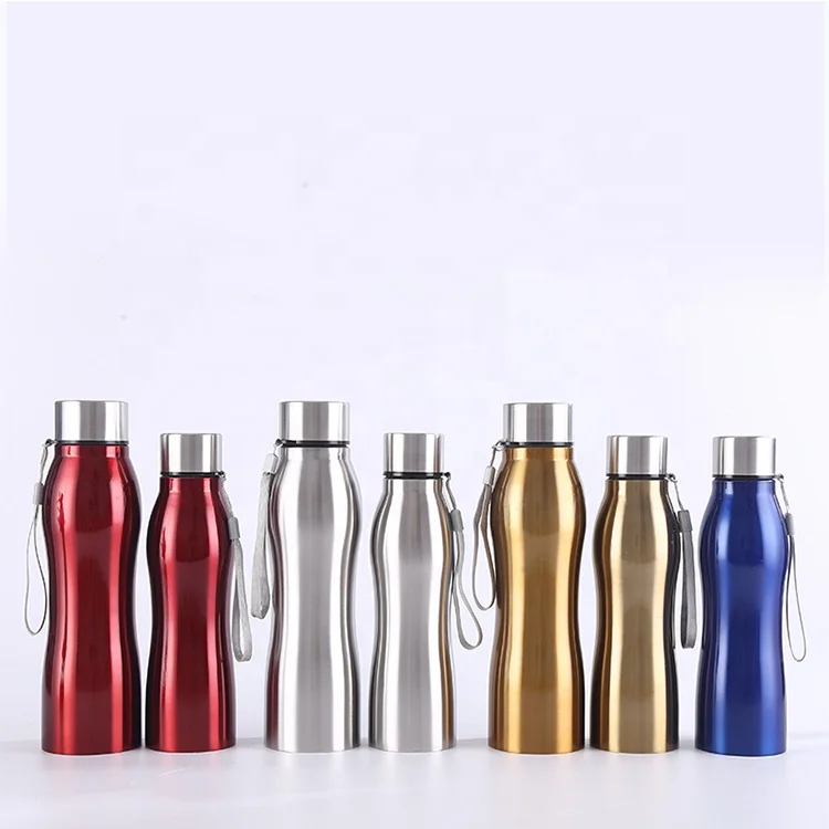 Manufacturer 750ml 1L Single Layer Stainless Steel Portable Solid Color Gourd-Shaped Outdoor Sports Bottle with String