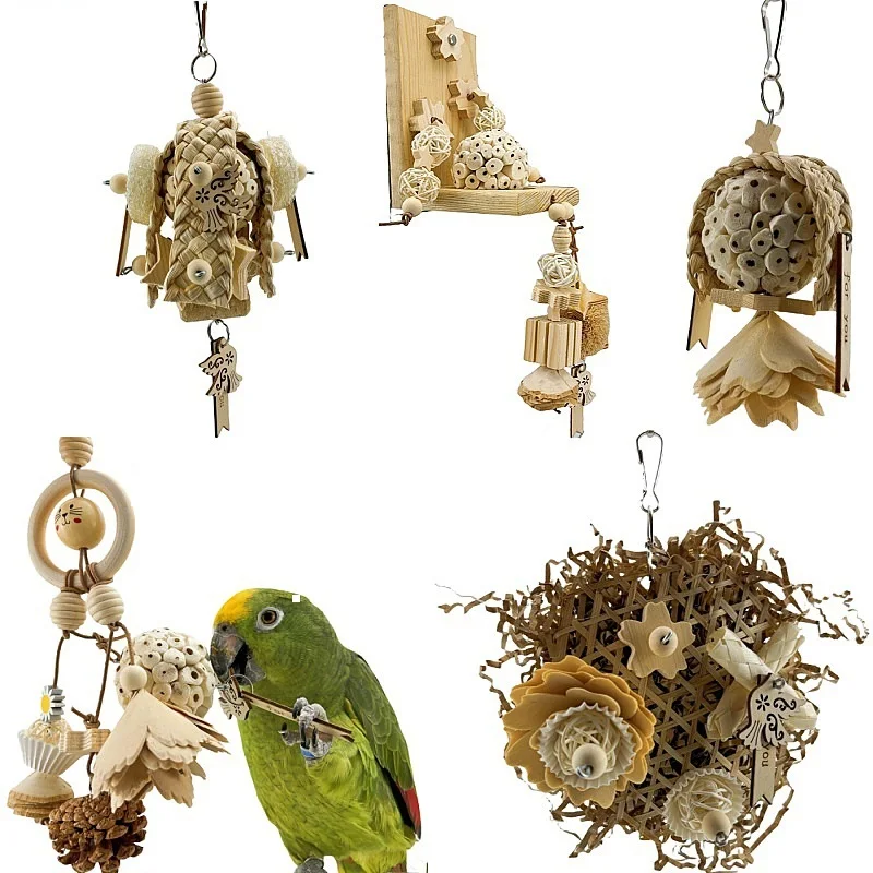 Wooden environmental protection rattan parrot hamster gnawing string pet bird toy