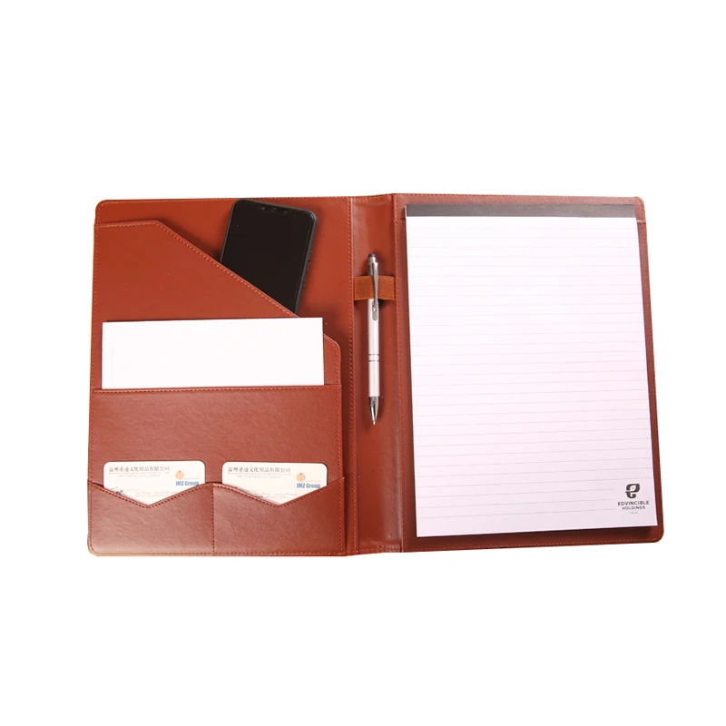 China wholesales factory price a4 pu leather business portfolio file folders conference custom embossed logo with card holders