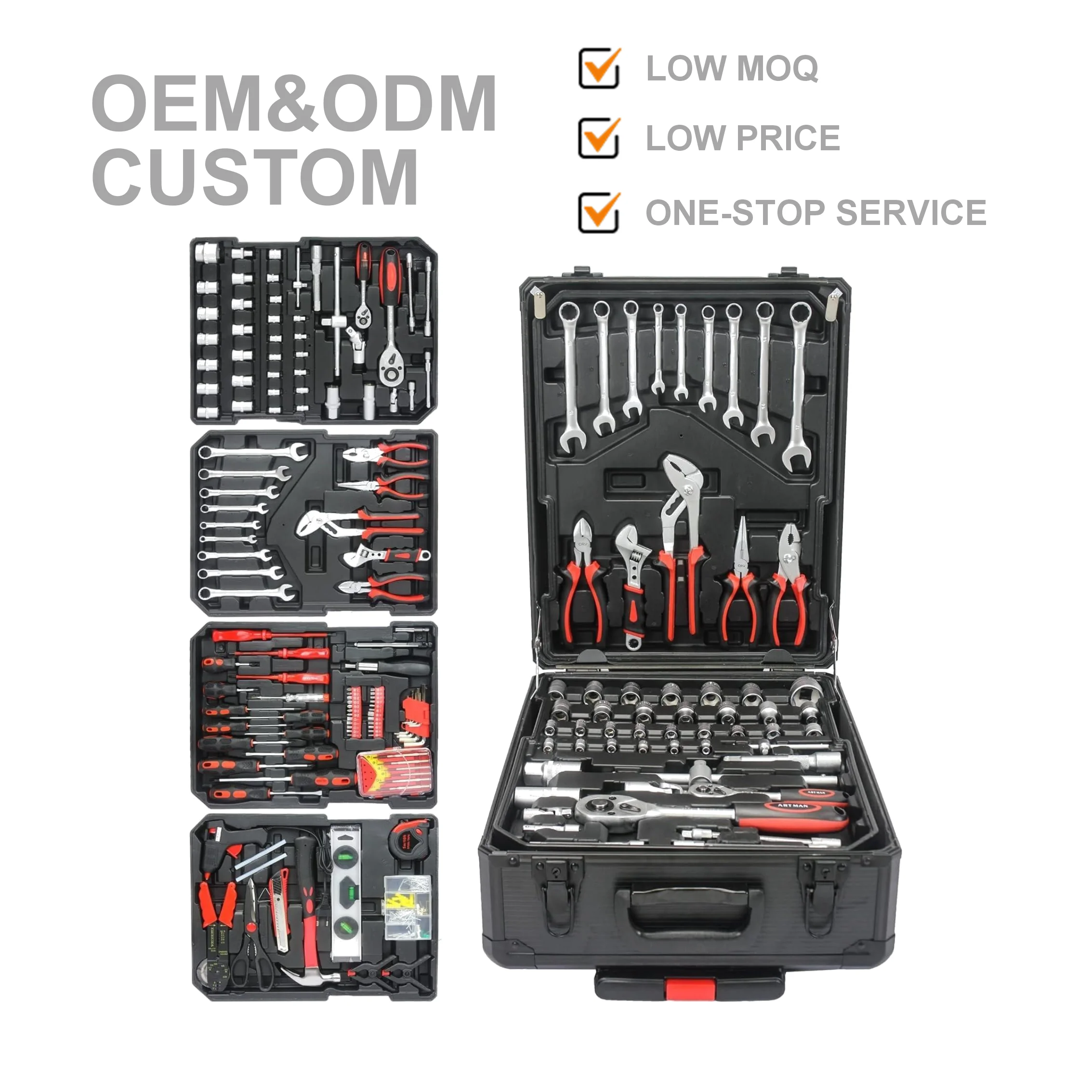 Peaktop Aluminum Trolley Case Removable and Portable Hand Toolbox Set 4 Layers of tool set includes Wheels and lock