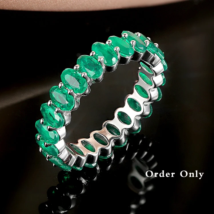 Classic Design Women Jewelry Iced Out Emerald Green Stone Ring Cubic Zirconia Tennis Band Ring