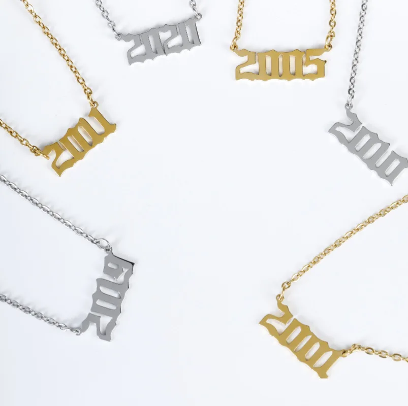 summer fashion jewelry 1980-2022 birth year necklace custom angle number choker necklace stainless steel necklace for women
