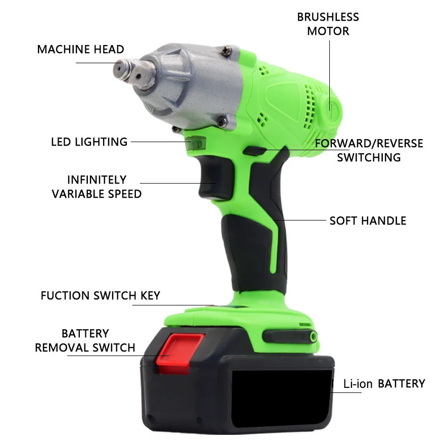 Brushless 21V Double Speed Electric Cordless Brushless Impact Wrench with 320Nm