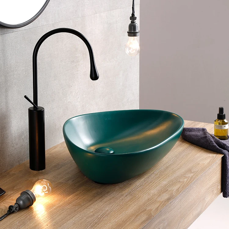 Modern Sanitary Ware Above Counter Top Novel Design Ceramic Bathroom Sink Oval Unique Hand Wash Basin