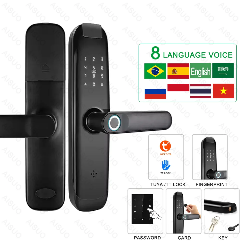 Top Sales TUYA WIFI Fingerprint Biometric Smart Door Lock Cerraduras Inteligentes TT LOCK Bluetooth Card Key Smart Lock