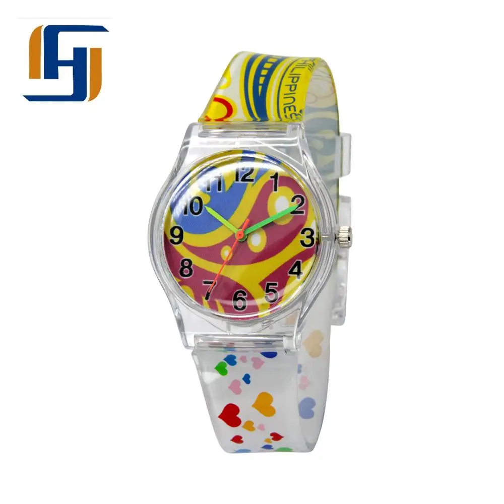 Fancy Stylish Customized Watch Face PVC Watchband Kids Watches Plastic Unisex Rubber Round Logo Can Be Printed on Watch Dial