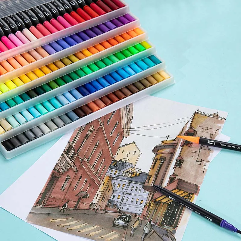 LISI 12/24/36/48/60/72/100 Colors Dual Tip Brush Marker Pens Art Markers With Fine And Brush Tip Coloring Markers For Adults