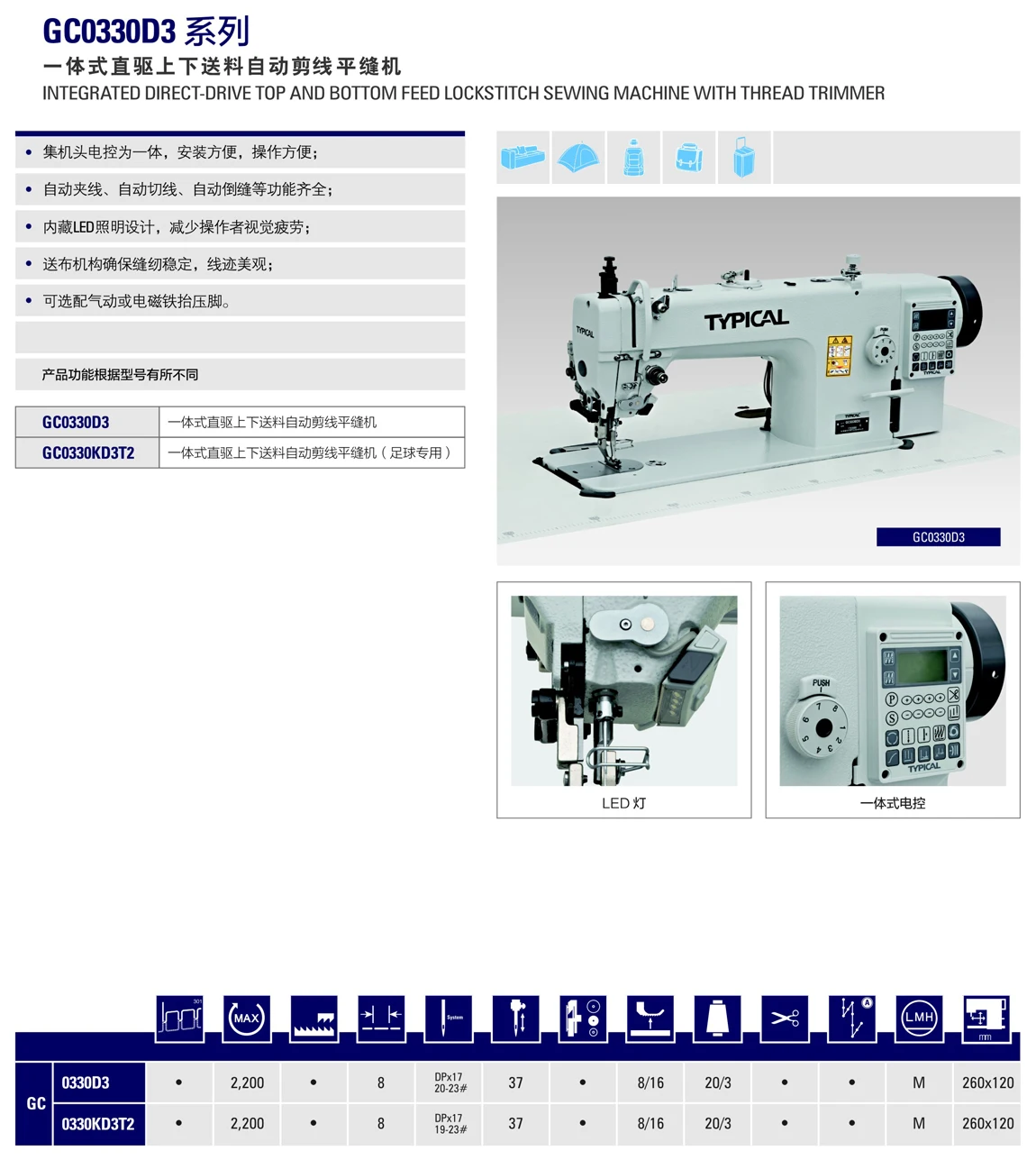 GC0330D3 TYPICAL sewing machine auto trimmer electric portable industrial sewing machine