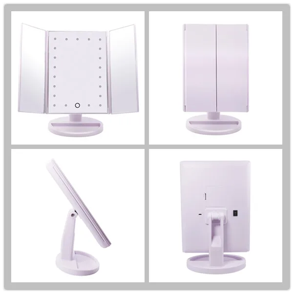 dimmable touch sensor tabletop trifold cosmetic mirror 3 folding led vanity mirror for makeup