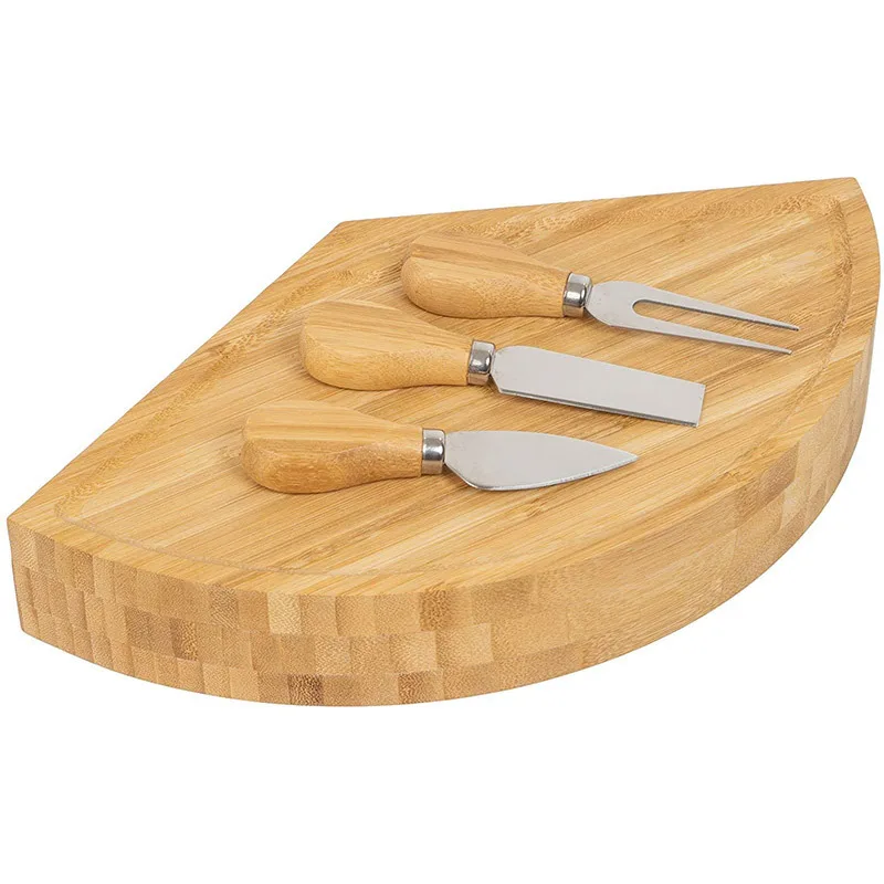 Folding Round Wood Rotating Charcuterie Boards Cheese Board Slate Serving Tray Including Stainless Steel Knife