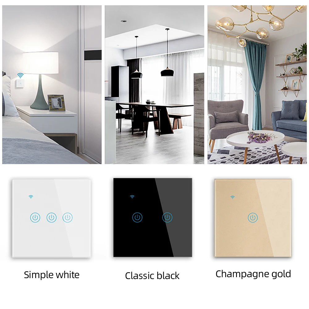 Lifelibero Voice Control WiFi 600w Touch Panel Tempered Glass Smart Home Light Switch 3Gang For  Bedroom