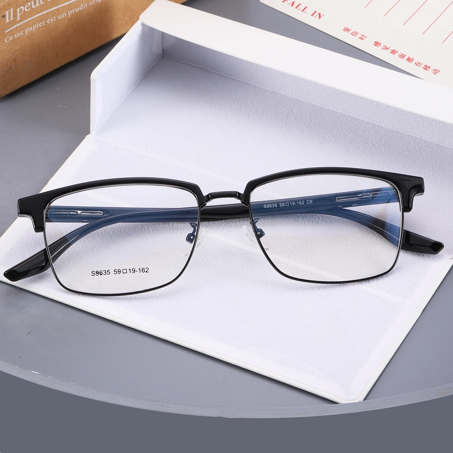 New Design Wholesale Retro Glasses Men Classic Eyebrows Metal Tr90 Eyewear Frame