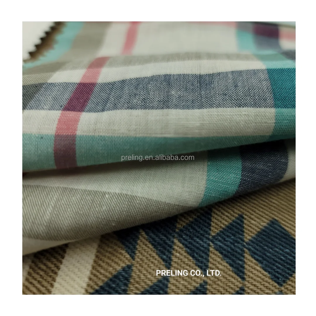 Eco friendly organic 85% Cotton 15% Hemp 40s yarn dyed check for sustainable  natural fabric shirts blouses