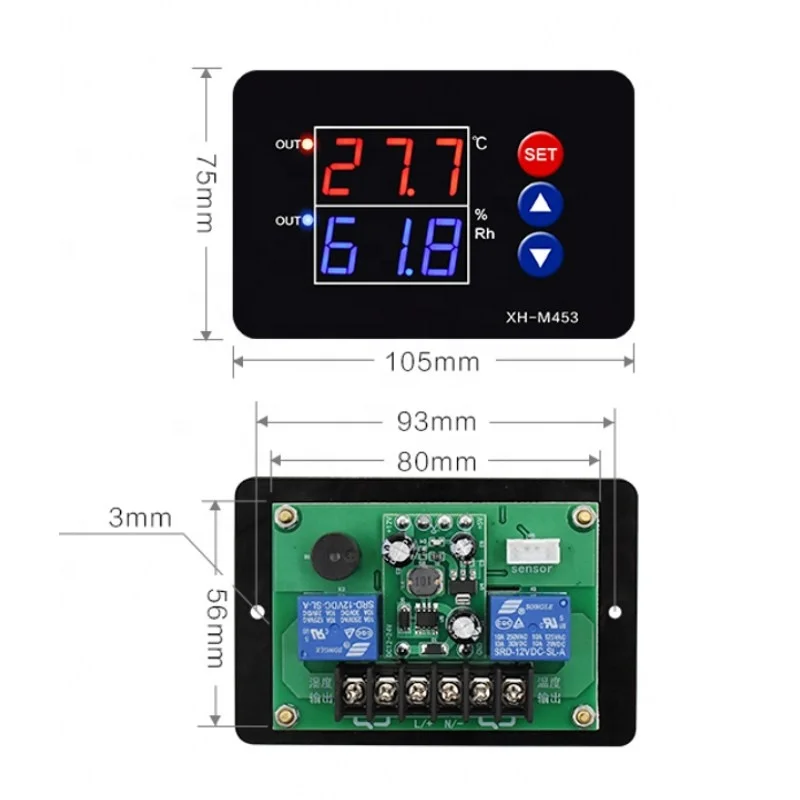  XH-M453 12-24V 110-220V Dual Digital Display Temperature Humidity Controller Module Smart Thermostat Incubator