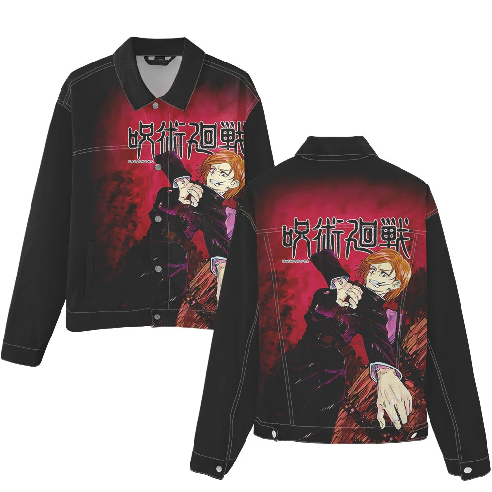 Liluo Japan Anime Men Denim Jacket 3D Harajuku Streetwear Hip Hop Kpop Jeans Coat Casual Cartoon Denim Jackets