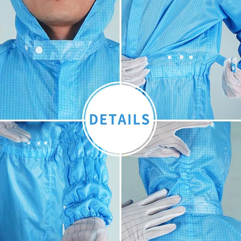 high-quality ventilation blue Same gender design esd cleanroom jumpsuit for electronic factories
