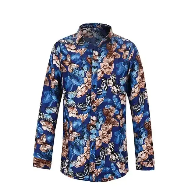 2021 wholesale slim fit man tops butterfly print shirts long sleeve men shirt