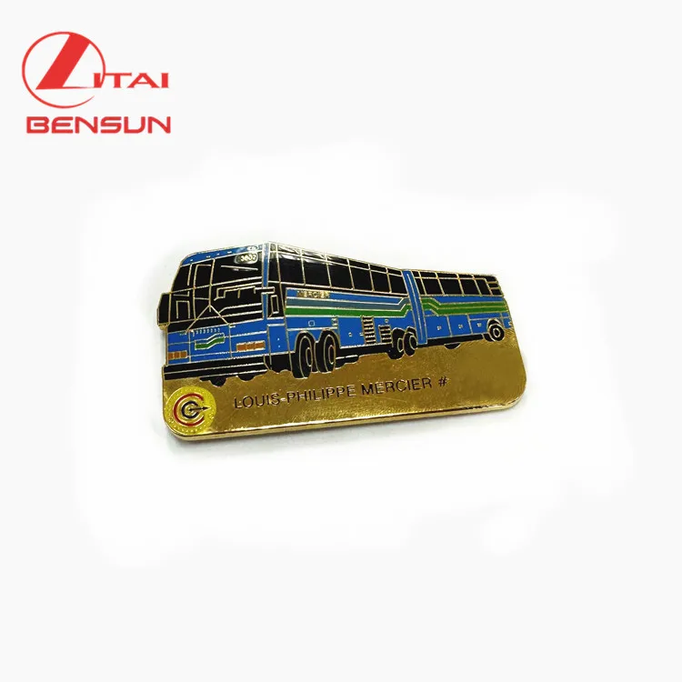 Manufacturer Metal craft Custom Logo Gold bus Hard Soft Enamel Lapel Pins Badges