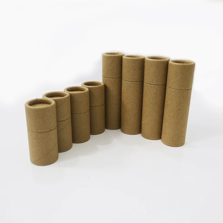 Custom Recycled Biodegradable Cosmetics Lip Balm Deodorant Cylinder kraft Paper Packaging Push Up Round Tube