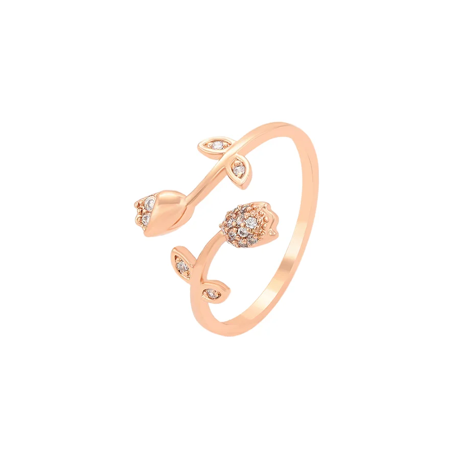Xuping Jewelry A00912616 Elegant Delicate Two Flowers Diamond Rose Gold Ring for Weddings Engagements Parties