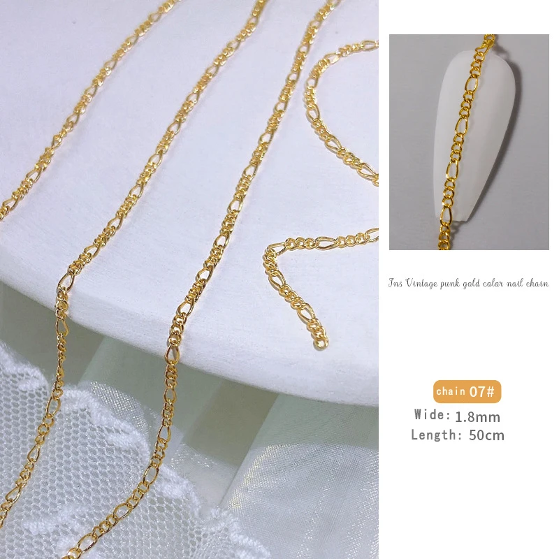 19.6inch Punk Nail Jewelry Studs Line 3D Metal Nail Chain Charms Decoration for Women Girl Nail Art DIY