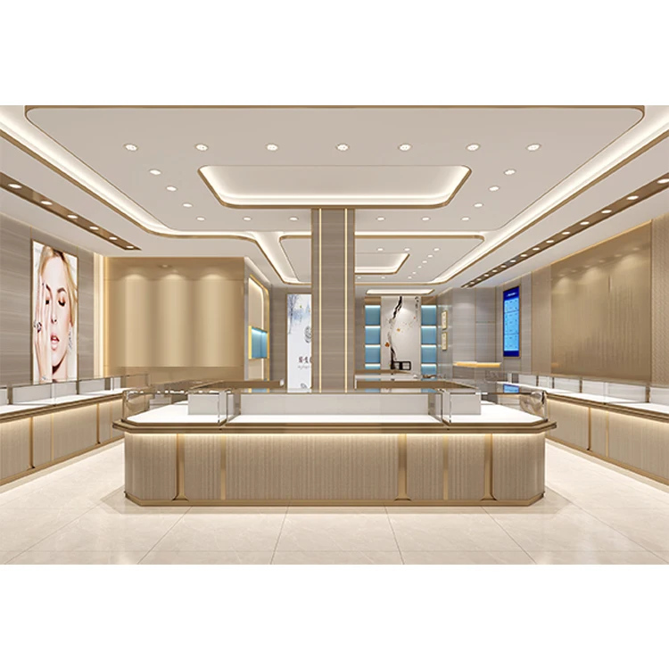 Customize Store Custom Cabinet Retail Interior Design Round Square Corner Jewelry Store Counter Display for Gold Shop