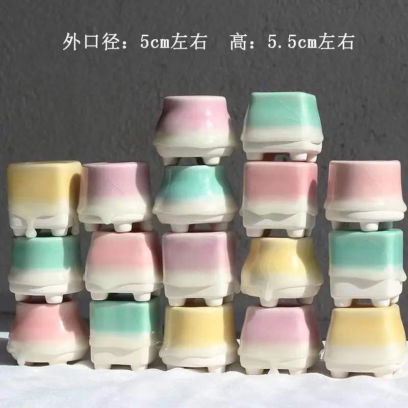 2024 Ceramic Ice Crack Flow Glaze Creative Square Small Flower Pot,lovely fleshy plant basin porcelain planter succulent flowerpot