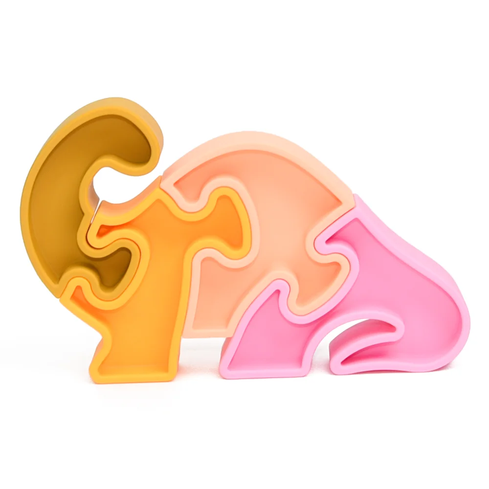 Factory Wholesale Soft Bpa Free Food Grade Silicone Baby Dinosaur Shape Animal Stacking Building Block Toys For Education