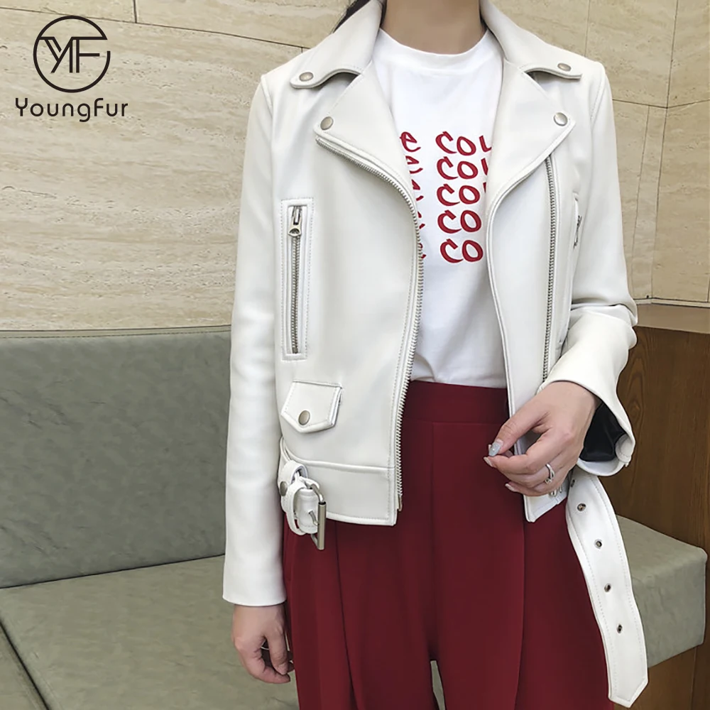 Korean Style Women Leather Jackets 100% Real Leather Motor Jacket with Zipper Sheepskin Couple Slim Style Coat
