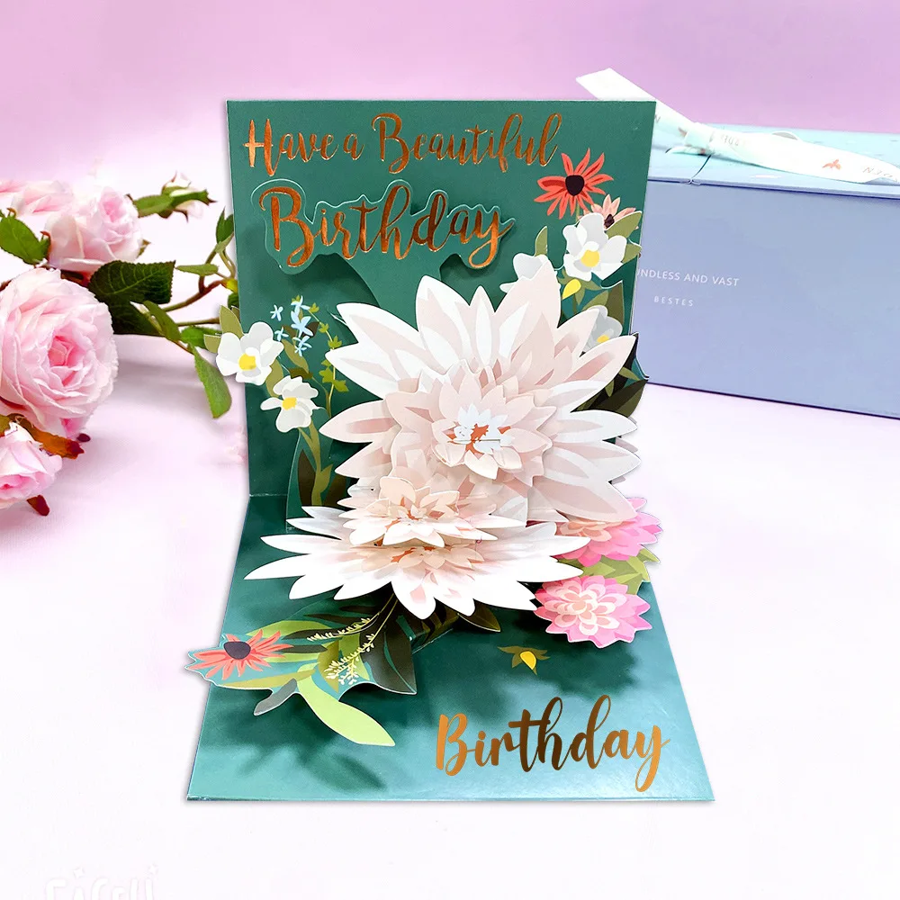 Wholesale Custom Printing Cards Happy Birthday 3D Pop Up Cards Greeting Cards With Envelopes