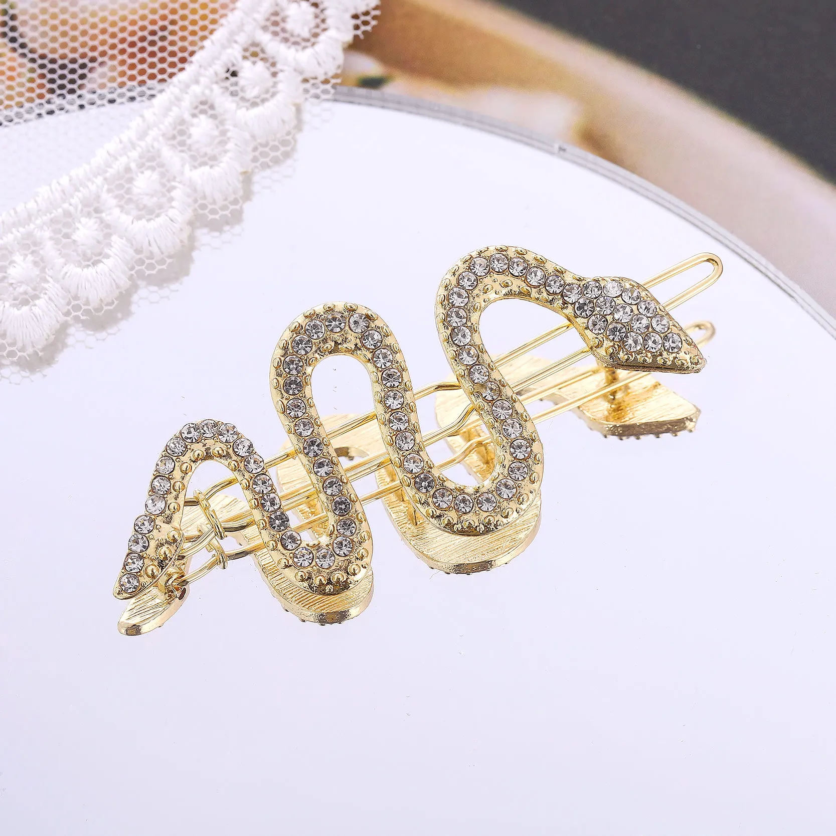New Snake Shaped Hair Accessories Hairpin with Rhinestone Clip Edge Clips Female H