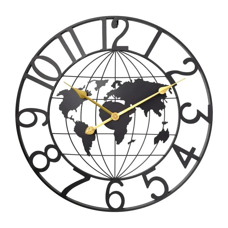 2024 Creative Oversized 3D World Map Wall Clock Minimalist Metal Wall Clocks Nordic Living Room Large Wall Clock For Home Decor
