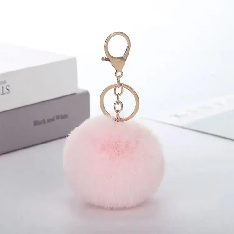 Colorful Pom Poms Keychains Fluffy Faux Rabbit Fur Pompoms Keyring for Girls Women Pendant Accessories
