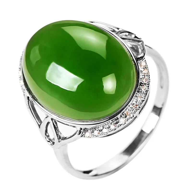 Oval Egg Surface Imitation Hotan Jade Ring Plated With 18K Rose Gold Jasper Open Rings