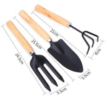 Factory Wholesale Gardening Three-piece Set Multifunctional Shovel Gardening Wooden Handle Small Rake Garden