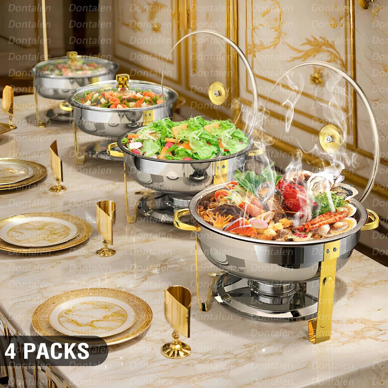 4pcs Set Hotel Restaurant Stainless Steel Food Warmers Buffet Chafing Dishes Food Heater Hot Pot Cater Display Food Warmer Set