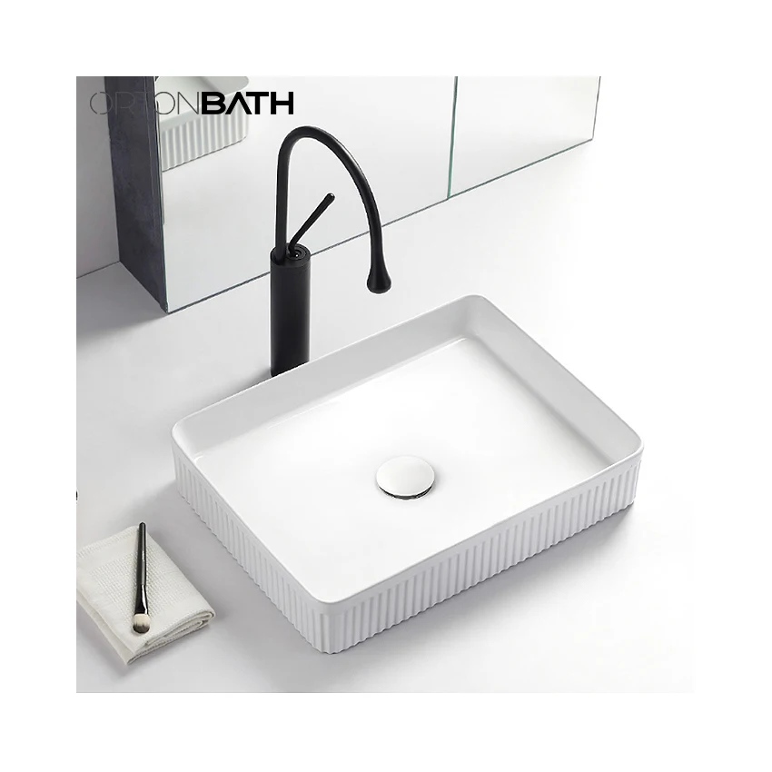 ORTONBATH rectangular groove design Bathroom Sink art basin countertop basin bathroom ceramic wash basin