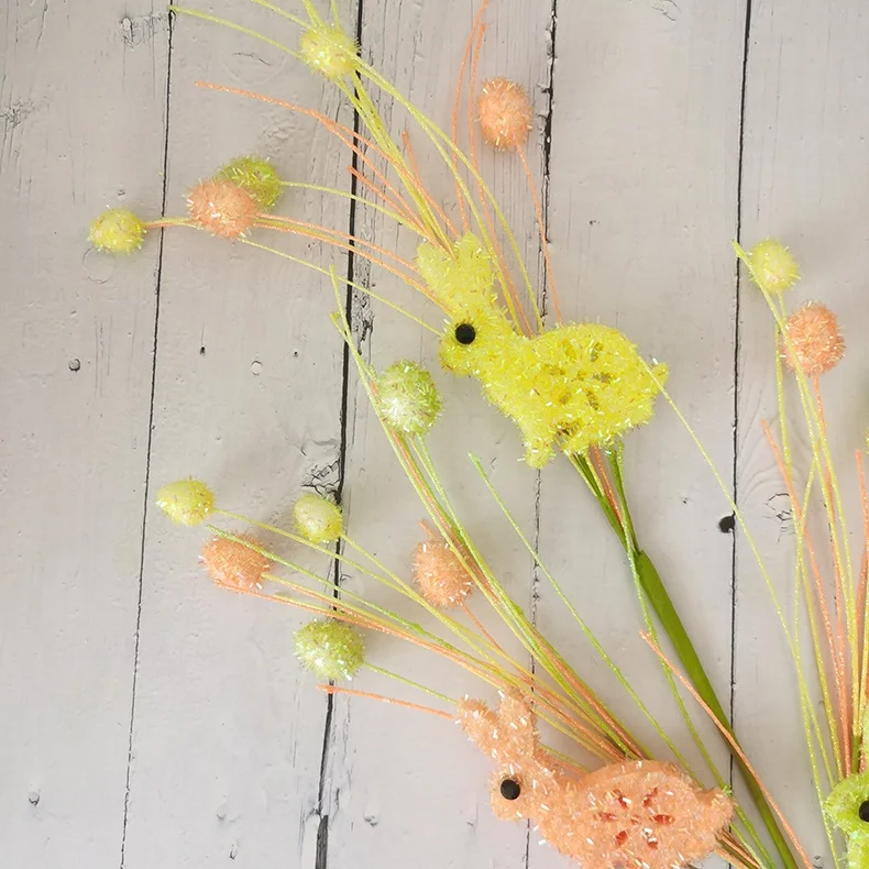 Artificial glitter egg pick spray with rabbit ornaments colorful glitter Easter decorations