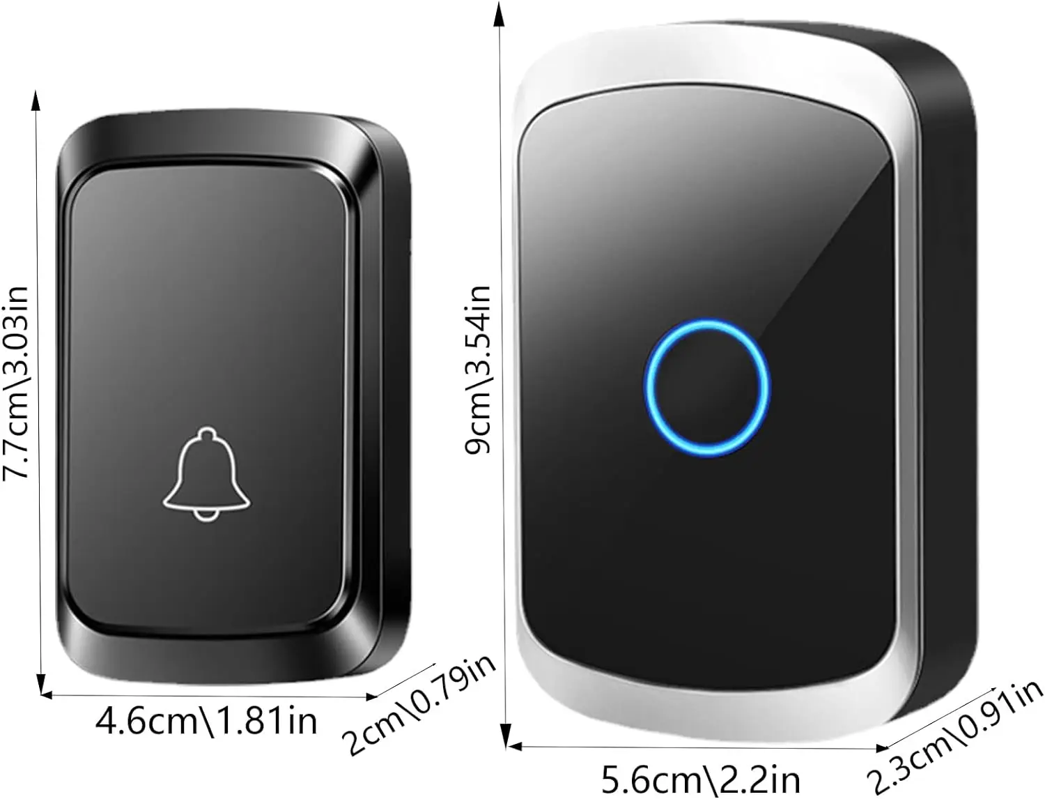 Indoor Receiver 5 Adjustable Volumes 60 Ringtones 300M Range IP44 Waterproof Wireless Outdoor Doorbell