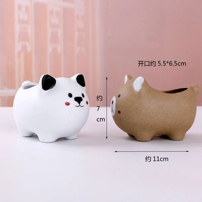 10cm Succulent Plant Cartoon Pot Large Cat Bear Flower Pot Ceramic Garden Animal Flowerpot Big Desk Cactus Planter