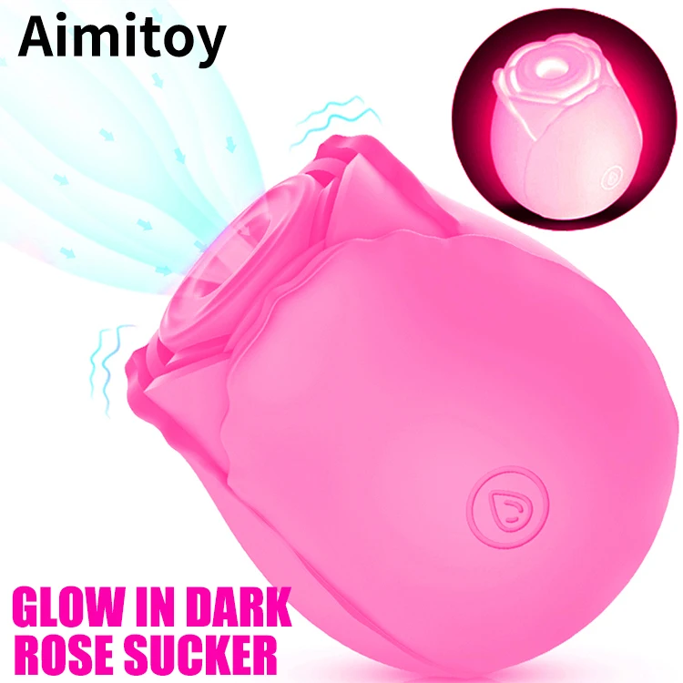 Aimitoy оптовая продажа индивидуальные Розовые розы для взрослых секс-игрушки женские игрушки клитор сосание языка роза вибратор светящийся в темноте женщин
