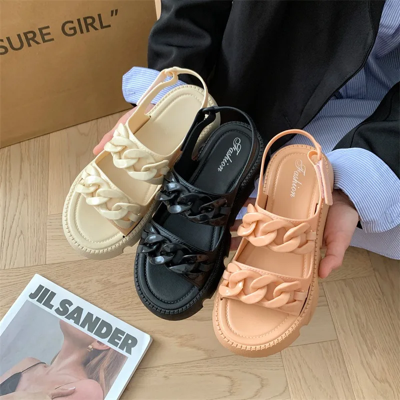Casual Chain thick sole foreign trade solid color new outdoor platform sandals for women and ladies