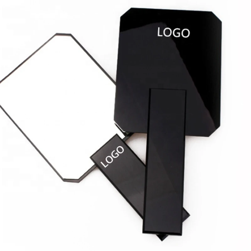 Custom Logo Small Mini Hand Held with Led Light Makeup Mirror Travel Folding Cosmetic Hand Compact Pocket Mirror Silver Round