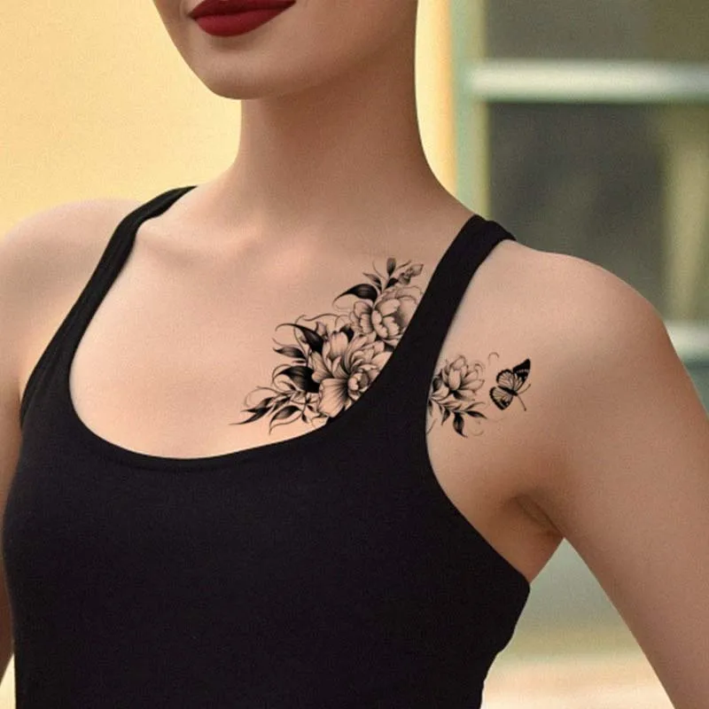 New WB 5 Sheets/Bag Semi-Permanent Beauty Women Butterflies Flowers Sexy Realistic waterproof Temporary Tattoo Stencil Sticker