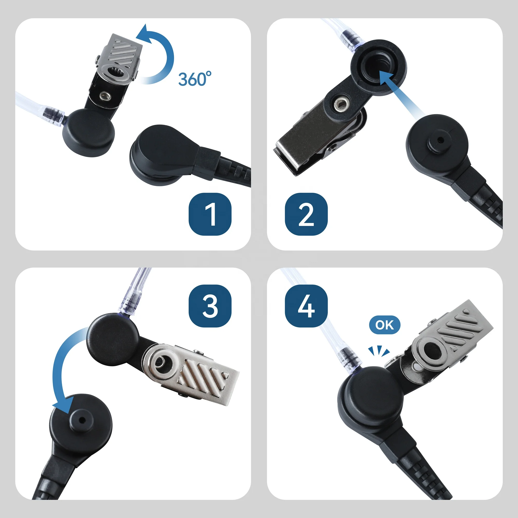 Single Wire Two Way Radio Headset M-type Walkie Talkie Earpiece Transparent Acoustic Tube
