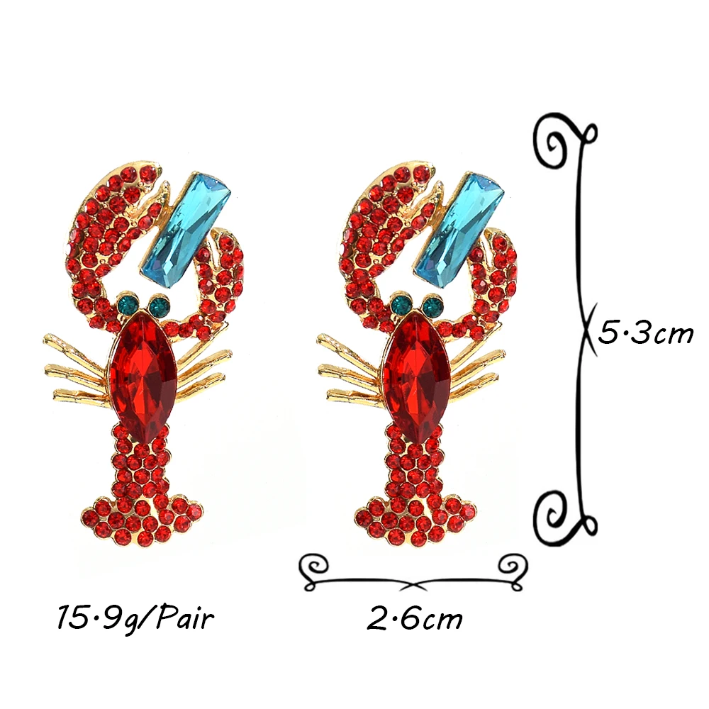 Wholesale Red Crystal Crayfish Dangle Earrings Fashionable Animal Shrimp Design Alloy Jewelry for Women for Gifts and Parties