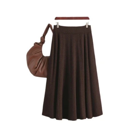 Wholesale Plus Size Women Casual Long Maxi Skirt Solid Color High Waist Long Pleated Skirt With Pocket