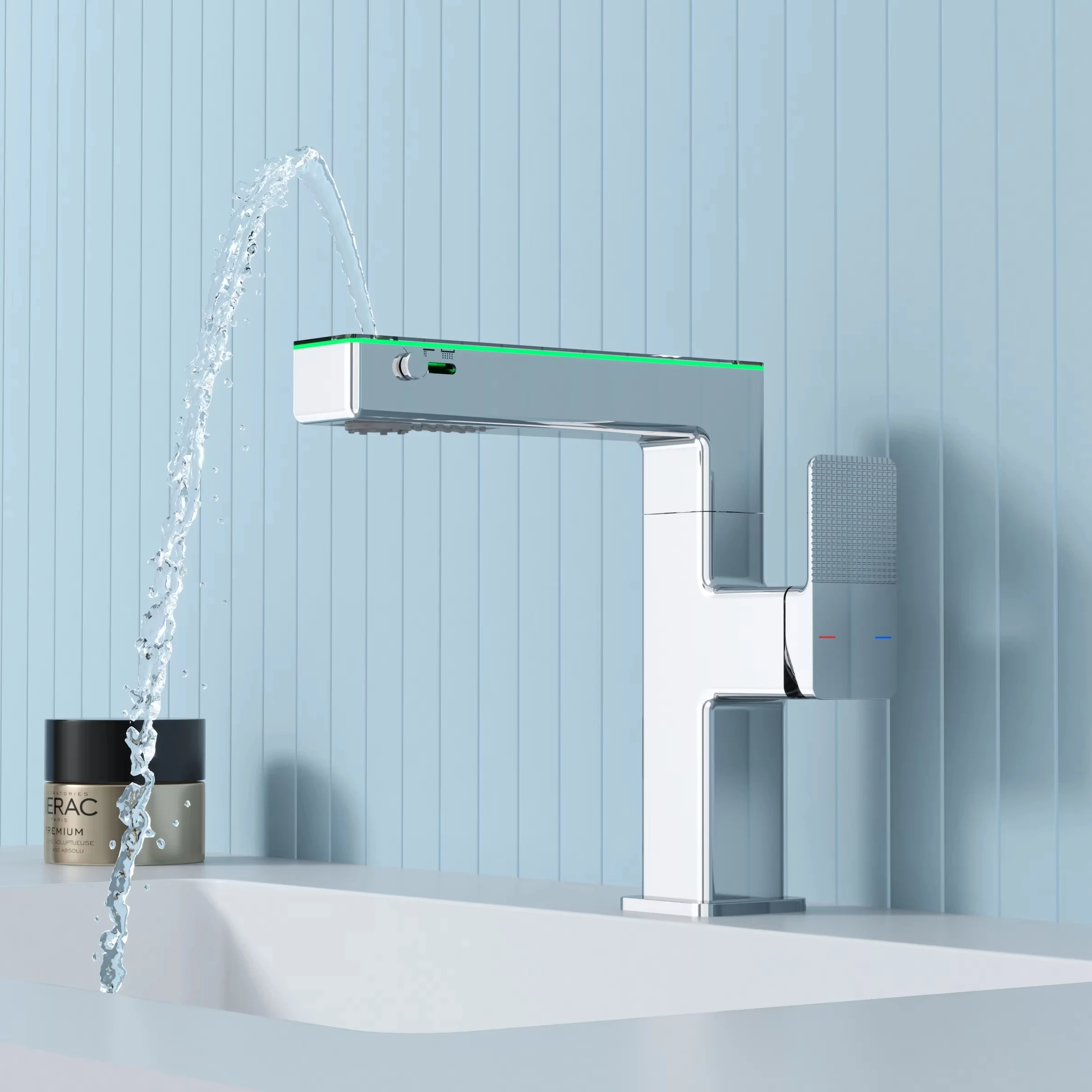 LED Intelligent Digital Temperature Display Hydroelectric Power Smart Surround Atmosphere Brass Chrome Bathroom Basin Faucet