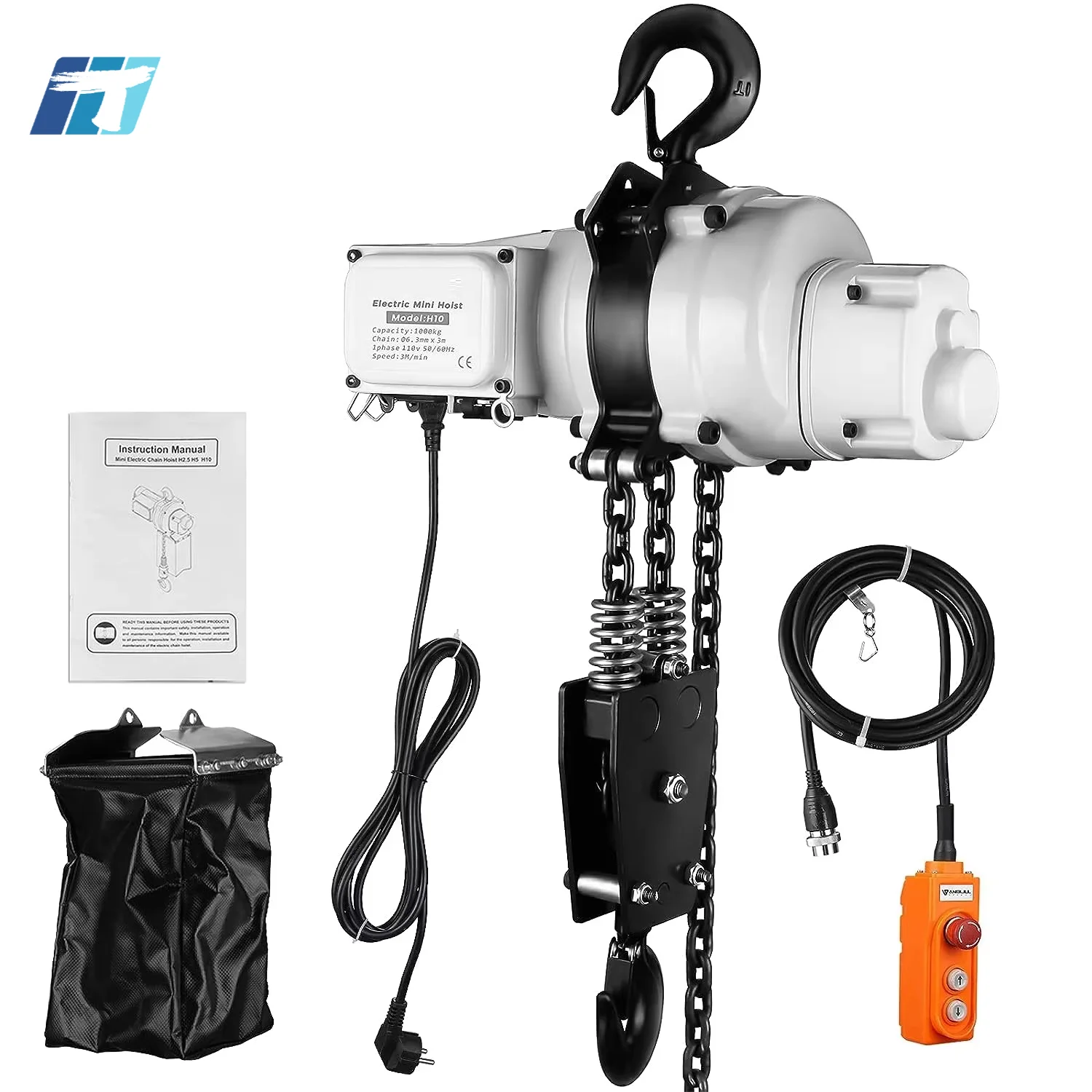 Factory Supply Chain Electric Lift Hoist Mini Single Phase Overhead Crane Hoist Double Chain Hoist 1ton 1000kg