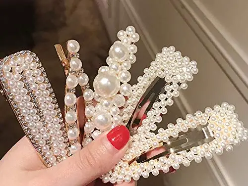 Artificial Pearl Barrette Hair Clips Set